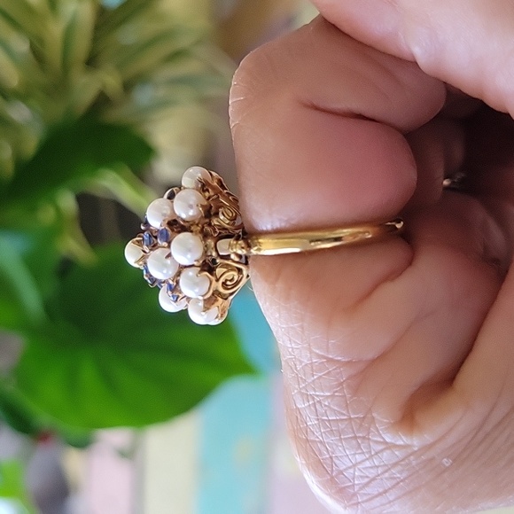 Sapphire with Pearl Princess Harem 14k Gold Ring - Picture 6 of 8